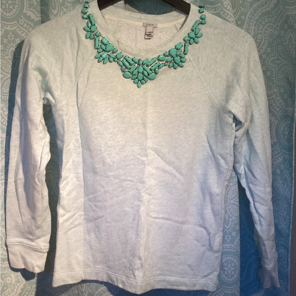J Crew embellished top sweater heather ice blue mint